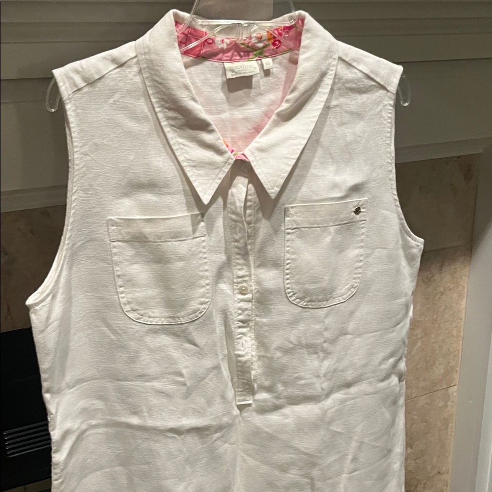Spartina White and Pink Floral belted shirt dress - Picture 3 of 4
